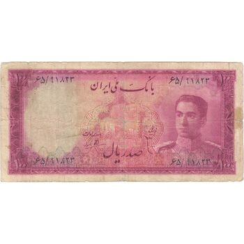 اسکناس 100 ریال سری سوم - تک - VF20 - محمد رضا شاه
