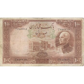 اسکناس 100 ریال پشت فارسی (مهر 1321) - تک - VF25 - رضا شاه
