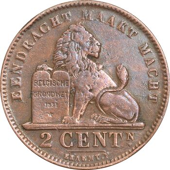 سکه 2 سانتیم 1911 آلبرت یکم (نوشته هلندی) - EF40 - بلژیک
