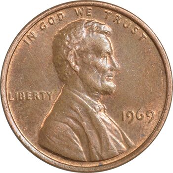 سکه 1 سنت 1969 لینکلن - AU55 - آمریکا