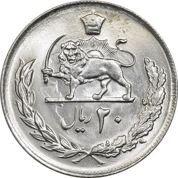 سکه 20 ریال 2537 - MS63 - محمد رضا شاه