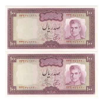 اسکناس 100 ریال (آموزگار - جهانشاهی) - جفت - UNC63 - محمد رضا شاه