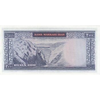 اسکناس 200 ریال (آموزگار - سمیعی) نوشته قرمز - تک - UNC64 - محمد رضا شاه