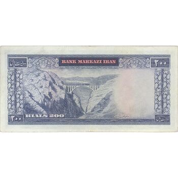 اسکناس 200 ریال (آموزگار - سمیعی) نوشته قرمز - تک - AU50 - محمد رضا شاه