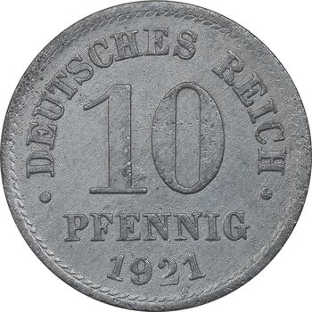 سکه 10 فینیگ 1921 ویلهلم دوم - EF - آلمان