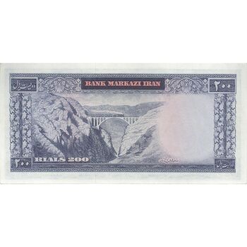 اسکناس 200 ریال (آموزگار - سمیعی) نوشته قرمز - تک - AU58 - محمد رضا شاه