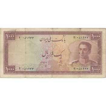 اسکناس 1000 ریال کوه دماوند - تک - F15 - محمد رضا شاه