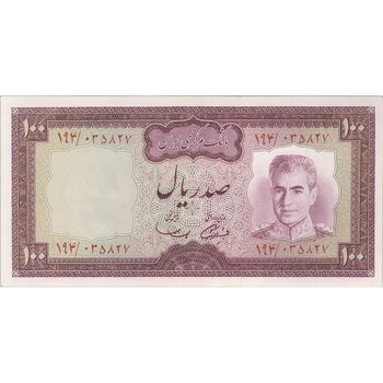 اسکناس 100 ریال (آموزگار - سمیعی) نوشته سیاه - تک - UNC63 - محمد رضا شاه