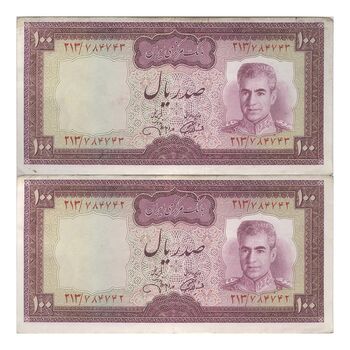 اسکناس 100 ریال (آموزگار - جهانشاهی) - جفت - EF45 - محمد رضا شاه
