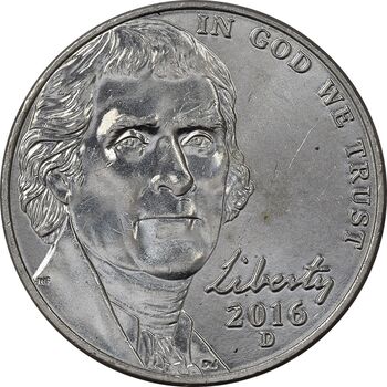 سکه 5 سنت 2016D جفرسون - MS62 - آمریکا