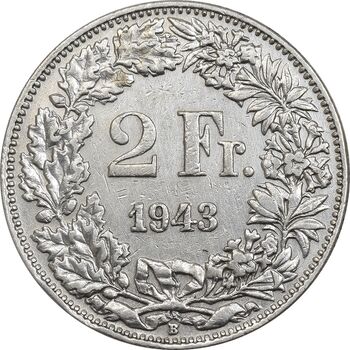 سکه 2 فرانک 1943 دولت فدرال - EF45 - سوئیس