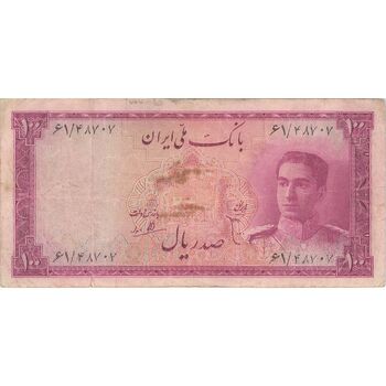 اسکناس 100 ریال سری سوم - تک - VF25 - محمد رضا شاه