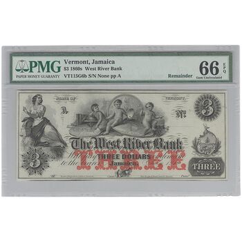 اسکناس 3 دلار 1860S (ساحل رودخانه غربی جامائیکا، ورمونت) - UNC66 - آمریکا