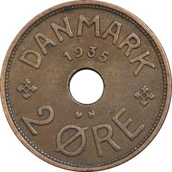 سکه 2 اوره 1935 کریستیان دهم - EF40 - دانمارک