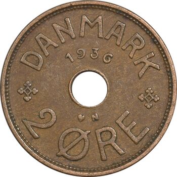 سکه 2 اوره 1936 کریستیان دهم - EF40 - دانمارک