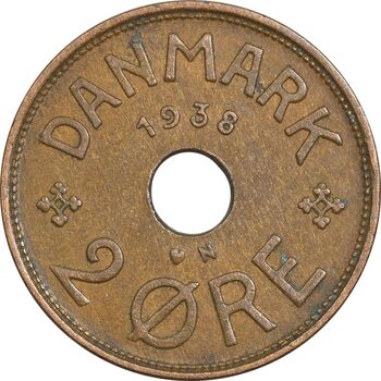 سکه 2 اوره 1938 کریستیان دهم - EF40 - دانمارک