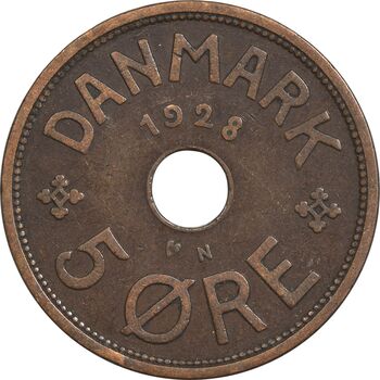 سکه 5 اوره 1928 کریستیان دهم - EF40 - دانمارک