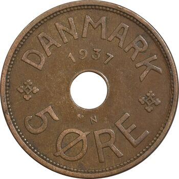 سکه 5 اوره 1937 کریستیان دهم - EF45 - دانمارک