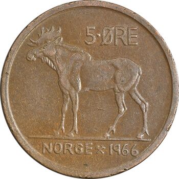 سکه 5 اوره 1966 اولاف پنجم - EF40 - نروژ