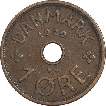 سکه 1 اوره 1929 کریستیان دهم - EF45 - دانمارک