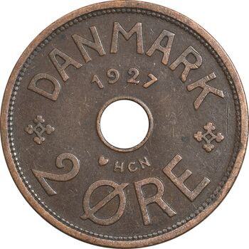 سکه 2 اوره 1927 کریستیان دهم - EF40 - دانمارک