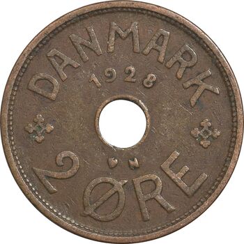 سکه 2 اوره 1928 کریستیان دهم - EF40 - دانمارک