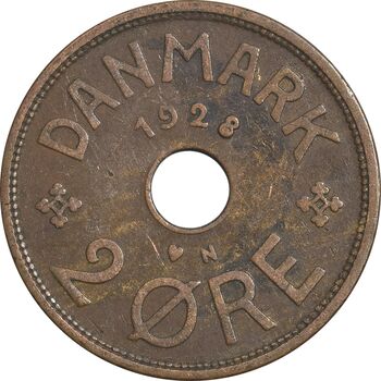سکه 2 اوره 1928 کریستیان دهم - EF40 - دانمارک