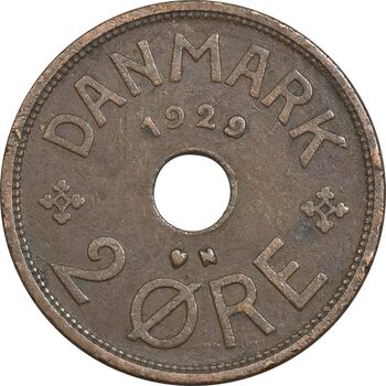 سکه 2 اوره 1929 کریستیان دهم - EF40 - دانمارک