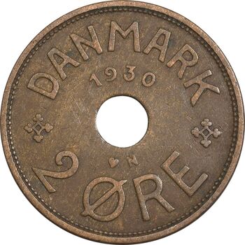سکه 2 اوره 1930 کریستیان دهم - EF40 - دانمارک