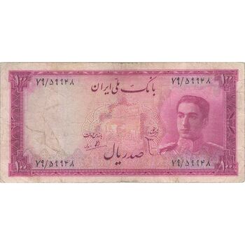 اسکناس 100 ریال سری سوم - تک - VF25 - محمد رضا شاه