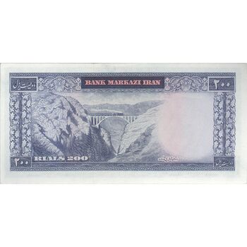 اسکناس 200 ریال (آموزگار - سمیعی) نوشته قرمز - تک - UNC62 - محمد رضا شاه