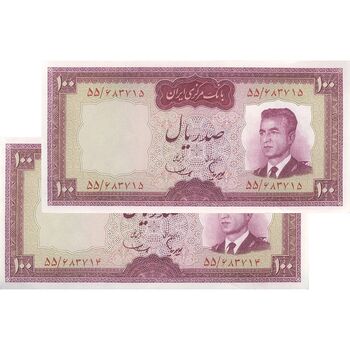 اسکناس 100 ریال (هویدا - سمیعی) - جفت - UNC63 - محمد رضا شاه
