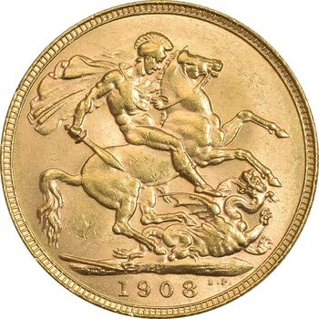 سکه طلا 1 ساورین 1908 ادوارد هفتم - MS61 - انگلیس