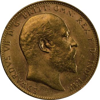 سکه طلا 1 ساورین 1908 ادوارد هفتم - MS61 - انگلیس