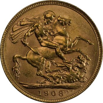 سکه طلا 1 ساورین 1908 ادوارد هفتم - MS61 - انگلیس