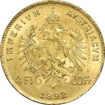 سکه 10 فرانک (4 فلورین) 1892 فرانتس یوزف یکم (طلا) - MS64 - اتریش