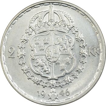 سکه 2 کرون 1946 گوستاو پنجم - AU58 - سوئد