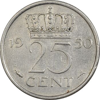سکه 25 سنت 1950 یولیانا - EF45 - هلند