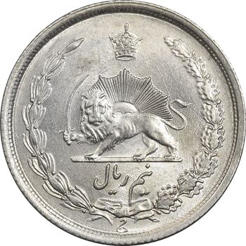 سکه نیم ریال 1313 - 3 تاریخ بزرگ پایین - MS63 - رضا شاه