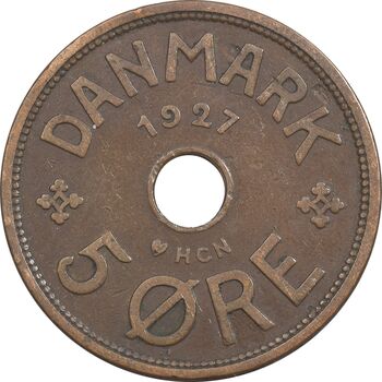سکه 5 اوره 1927 کریستیان دهم - EF40 - دانمارک