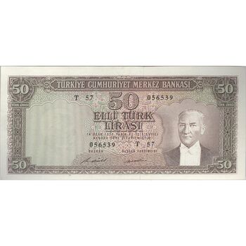 اسکناس 50 لیره بدون تاریخ (1957) سری T جمهوری - تک - AU58 - ترکیه