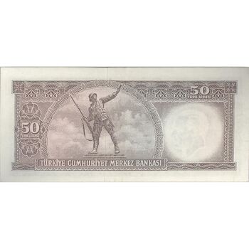 اسکناس 50 لیره بدون تاریخ (1957) سری T جمهوری - تک - AU58 - ترکیه