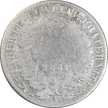 سکه 1 فرانک 1881 جمهوری سوم - VF35 - فرانسه