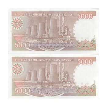 اسکناس 5000 لیره بدون تاریخ (1990) جمهوری - جفت - UNC63 - ترکیه