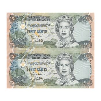 اسکناس 50 سنت 2001 الیزابت دوم - جفت - UNC64 - باهاما