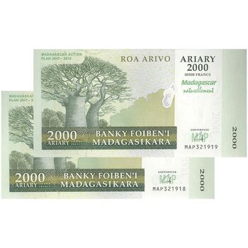 اسکناس 2000 آریاری بدون تاریخ (2007) جمهوری سوم - جفت - UNC63 - ماداگاسکار