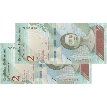 اسکناس 2 بولیوار 2018 جمهوری بولیواری - جفت - UNC63 - ونزوئلا