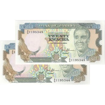 اسکناس 20 کواچا بدون تاریخ (1989-1991) جمهوری - جفت - UNC63 - زامبیا
