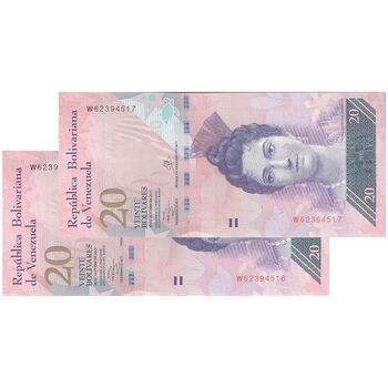 اسکناس 20 بولیوار 2013 جمهوری بولیواری - جفت - UNC63 - ونزوئلا