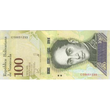 اسکناس 100 بولیوار 2017 جمهوری بولیواری - تک - UNC63 - ونزوئلا